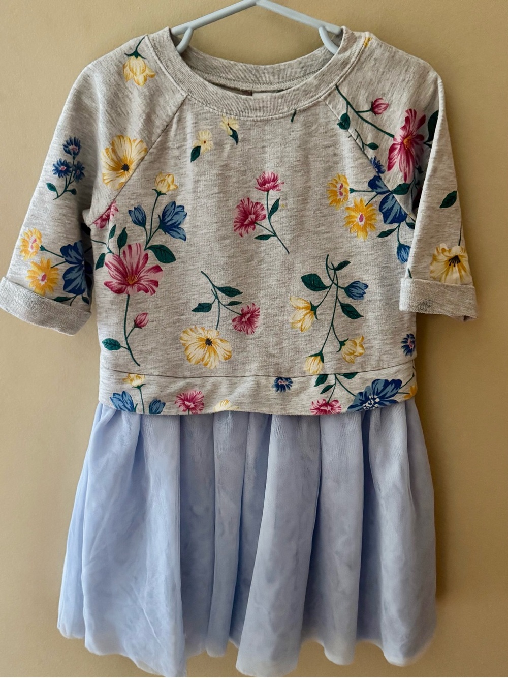 Old Navy Floral Sweatshirt Tulle Dress Gray Purple Yellow 4T